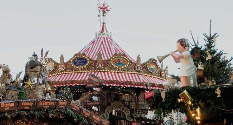 roofs of the huts at a Christmas market
